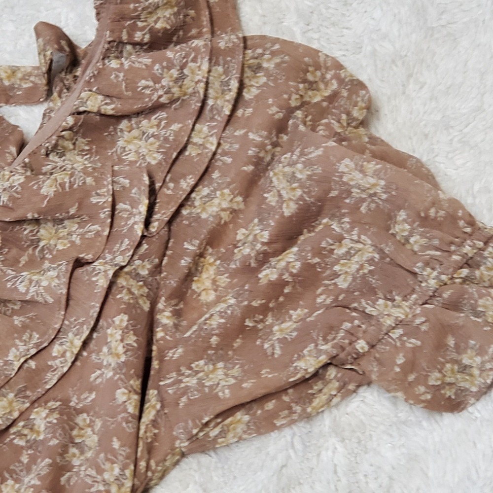Petal & Pup Beige Floral Ruffle Tiered Dress Small Cottagecore Romantic Feminine - Picture 6 of 13